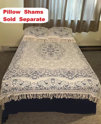 Windermere King Fringe Lace Coverlet 96" x 100" Ivory Cotton Blend Bedspread - Image 1 of 4