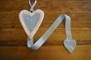 Handmade hairclip bow holder ribbon white heart blue spot heart  - Picture 1 of 4
