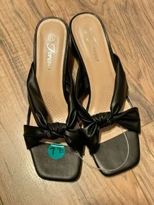 Women's Black Twist Knot Sandals, 2-1/2” Block Heels, Size 7.5, Square Toe - Picture 1 of 7