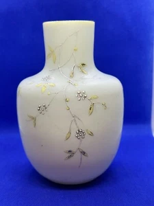 Antique Bristol Yellow Glass Vase & Hand Painted Flowers - Picture 1 of 10