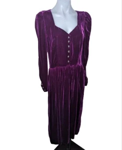 Gothic Vintage Red Velvet Dress liz claiborne prairie Holiday Button Up M 80s 90 - Picture 1 of 18