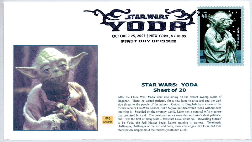 #4205 STAR WAR JEDI MASTER YODA STAMP FDC, LUKE SKYWALKER, DARTH VADER - Image 1 of 1