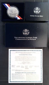 1999 Yellowstone National Park Commemorative .(900) Silver Dollar - OGP & COA - Picture 1 of 9