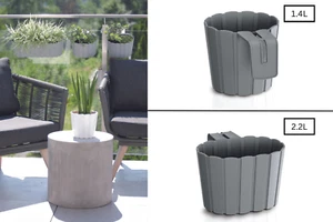Plastic Balcony Wood Style Hanging Flower Plant Pot Garden Basket 1.4L 2.2L Grey - Picture 1 of 12