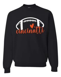 Fan Of Cincinatti Football Orange Heart Script Writing Unisex Sweatshirt - Picture 1 of 2