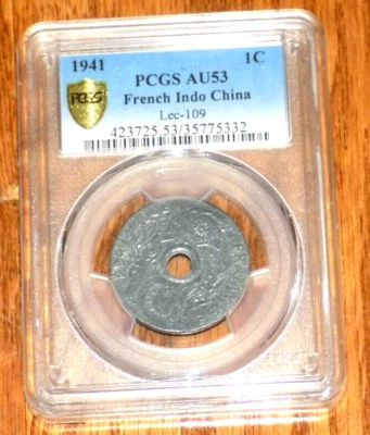 PCGS French Indo-China 1941 1 Cent Zinc WWII Era Vichy France Issue Vietnam Coin - Image 1 of 4