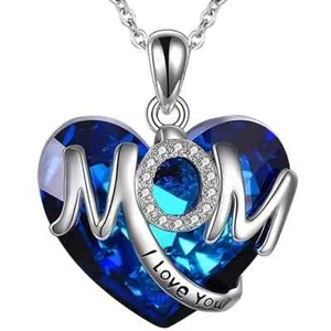 Collar azul circón ""I Love You Mom"" en forma de corazón - Imagen 1 de 2