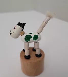 Vintage Wooden Dog 2.5' Collapsible Push Bottom Thumb Puppet Green White - Picture 1 of 5