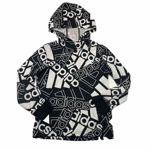 Adidas Black White All Over Print Logo Hoodie Youth Size 6 - Picture 1 of 7