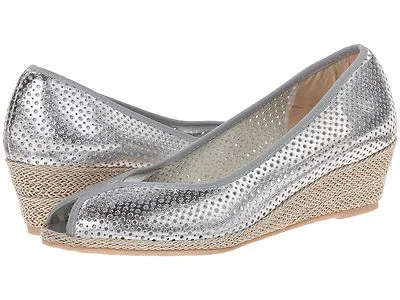 SESTO MEUCCI Leather SHOES Size: 11 New SHIP FREE Peep Toe Silver NAPPA Wedges - Image 1 of 4