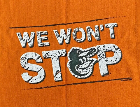 Baltimore Orioles Rally Towel "We Won't Stop" SGA @ Ed Smith Stadium 15" X 16.5" Cover