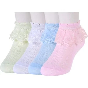 Girls Ruffle Socks Frilly Lace Baby Toddler Child White Dress Socks Pink 4-6 ... - Picture 1 of 5