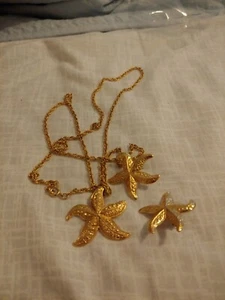 Vintage Avon Star Fish Necklace And Earrings Gold Tone Great Set - Picture 1 of 5
