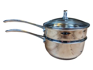 The Palm Restaurant Durable Tri Ply Stainless Steel 2QT Double Boiler with Lid - Picture 1 of 11