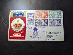 1953 Australia Airmail QE2 Coronation Cover FDC to Victoria via London - Picture 1 of 2