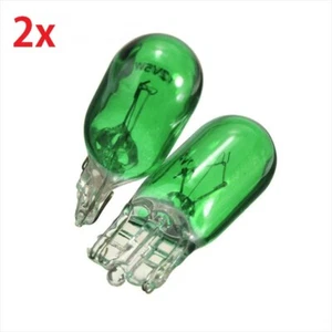 2x W5W 12V 5W GREEN SIDE LIGHT PUSH IN CAR CAPLESS 501 NUMBER PLATE BULBS - Picture 1 of 6