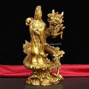 10 inch brass home feng shui auspicious animal wealth dragon Avalokitesvara - Picture 1 of 9