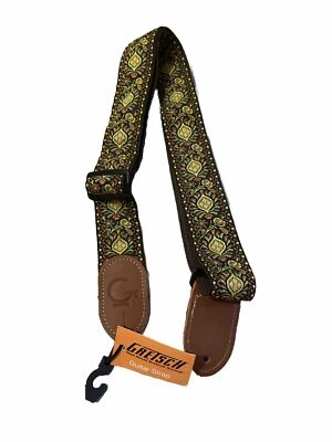 Gretsch  2"  Woven Guitar Strap, Yellow/Orange Design,Brown Ends, NWT 9220060102 - Image 1 of 3