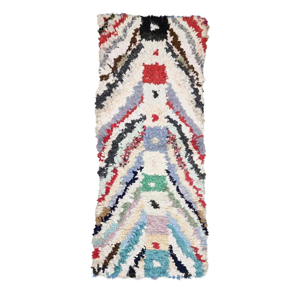 Alfombra marroquí hecha a mano vintage 2'3x5'7 alfombra bereber a rayas blanca y roja de algodón Foto 1 de 4