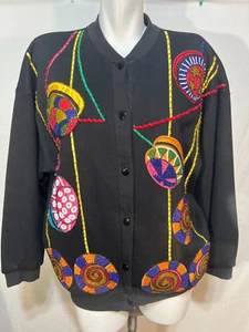 Chaqueta Mujer Cedros Negra Cuentas Abotonada Pequeña De Colección Forrada Hong Kong - Imagen 1 de 8