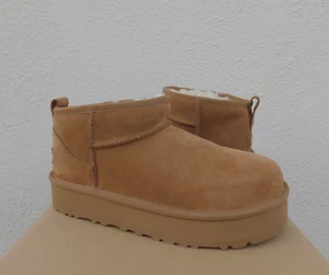 UGG CHESTNUT SUEDE CLASSIC ULTRA MINI PLATFORM ANKLE BOOTS, YOUTH 3/ EUR 35 ~NEW - Picture 1 of 5