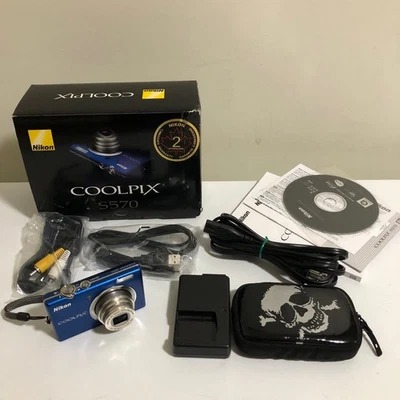 Nikon COOLPIX S570 12.0MP Blue Digital Camera - 4GB SD Card Battery Charger Box - Image 1 of 4