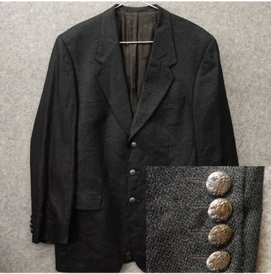E Thomas Tweed Blazer Men 42L Black Italian Micro Herringbone Jacket Custom Made - Image 1 of 4