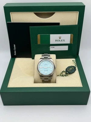 Rolex Oyster Perpetual 114300 39mm Custom Turquoise Dial Box Papers 124300 Style - Image 1 of 4