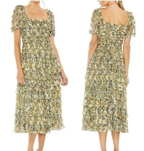 Mac Duggal 8232 Floral Ruffle Midi Tea Length Dress Size 18 Earth Tones - Picture 1 of 9