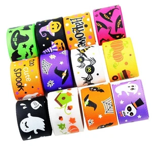 12 5mm Wide Halloween Grosgrain Ribbons Pumpkin Bat Printed - Picture 1 of 7
