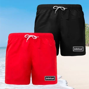 BIBLICAL Oasis Theme - Live 25 Schwimmen Schwimmen Fitnessstudio Sport Shorts SCHWARZ & ROT - Bild 1 von 7