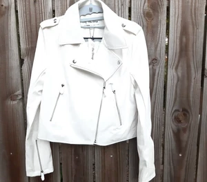 Giacca Moto The Drop Donna Heather Bianco Avorio Ecopelle ~ S, M Nuova con etichette - Foto 1 di 9