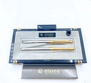 NOS Elysee Parthenon Bi-color Fountain Pen 18k 750 Gold M Nib Ballpoint Pen Box - Picture 1 of 7