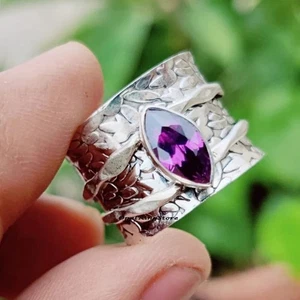 Amethyst Gemstone Ring 925 Silver Sterling Handmade Spinner Ring All Size SP13 - Picture 1 of 6