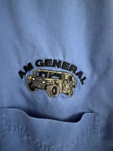 Vintage 90’s AM General Blue Work Shirt Embroidered Military Humvee Men’s Size L - Picture 1 of 9