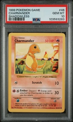1999 POKEMON BASE SET SHADOWLESS #46 CHARMANDER PSA 10 Gem Mint Free US Shipping - Image 1 of 2