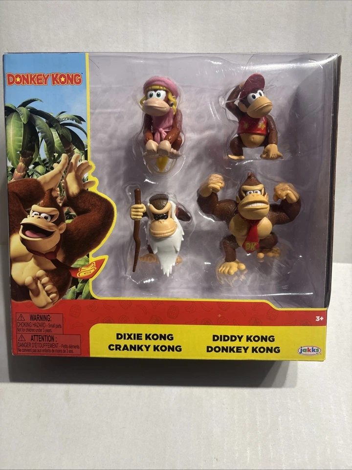 Jakks Pacific Nintendo Donkey Kong 2 1/2'' Figure 4pk Toy Set Diddy Cranky Dixie - Image 1 of 4