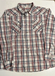Wrangler Pearl Snap Western Hemd Herren 2XL rot weiß blau kariert leicht - Bild 1 von 3