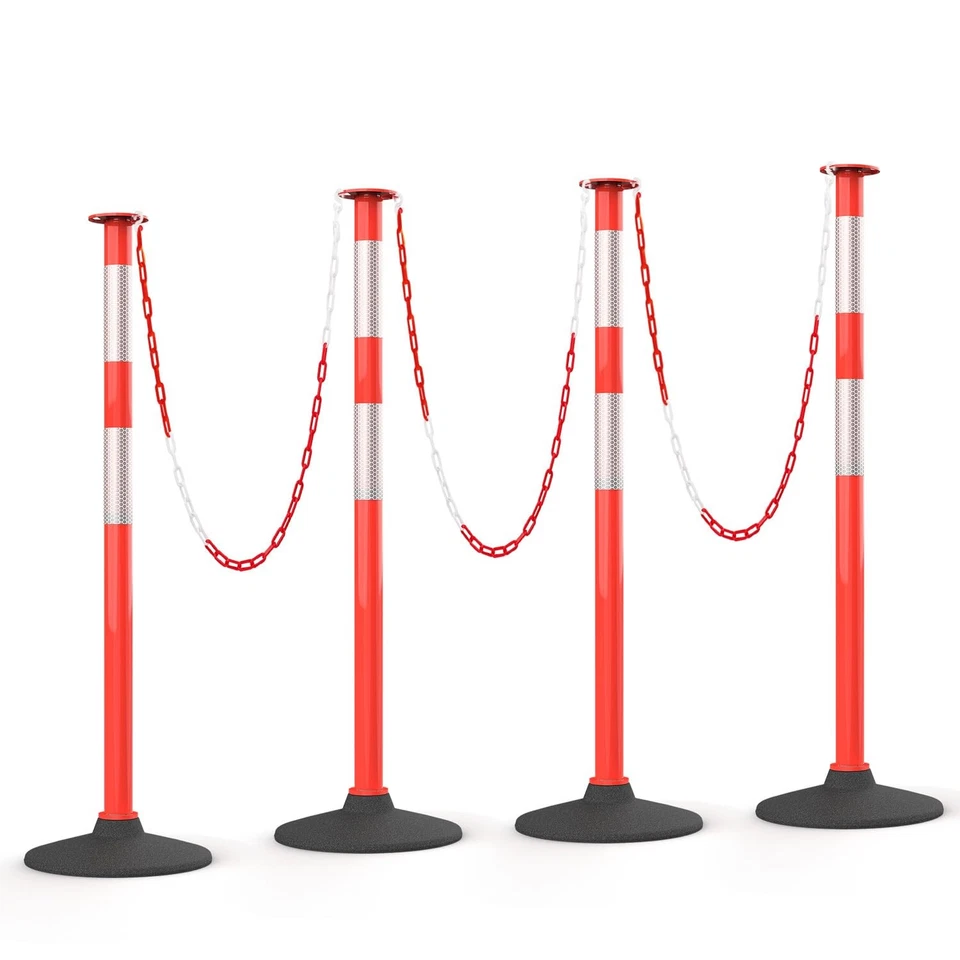 4 Pack 34 Inches Traffic Delineator Posts with Weighted Rubber Base, Portable... - Image 1 of 4
