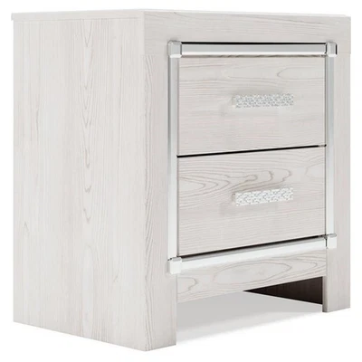 Mesita de noche Ashley Furniture Altyra de dos cajones de madera de ingeniería en blanco Foto 1 de 4