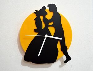 Ariel and Eric Kiss - Black & Yellow Silhouette - Wall Clock