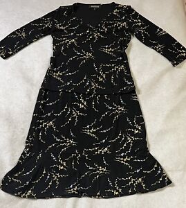 Briggs Women’s Two Piece Set Black Floral Blouse and Skirt Sz Petite Small