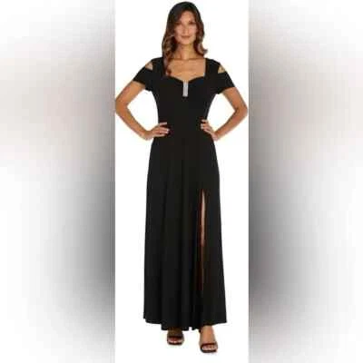 Vestido de Noche R&M Richards Para Mujer Adornado Cuello Corazón Negro Usado en Excelente Condición Talla 12 Foto 1 de 4