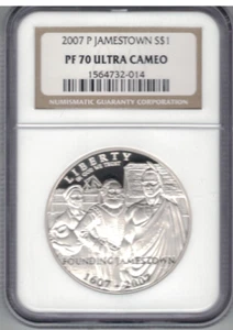 2007 P JAMESTOWN $1 COMMEMORATIVE PF70 ULTRA CAMEO GRADED BY NGC - Picture 1 of 2
