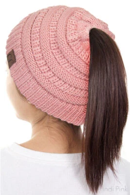 C.C BeanieTail Soft Stretch Cable Knit Messy High Bun Ponytail CC Beanie Hat Cap - Image 1 of 4