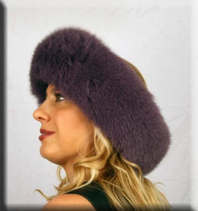 Neues lila Fuchspelz Stirnband 26 cm lang und 5 cm breit   - Bild 1 von 3