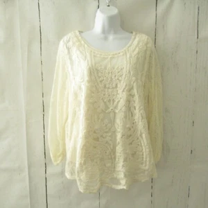 Style & Co Top M Medium Cream Lace 3/4 Sleeve Boho Peasant - Picture 1 of 5