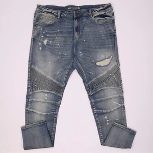 Crysp Denim Men's Skywalker Biker indigo Paint Splatter Jeans Distressed Rips 40 - Picture 1 of 6