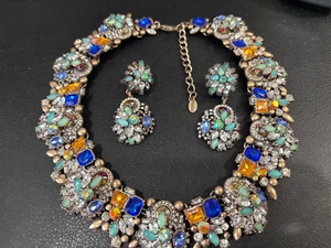 ZARA Rhinestone Necklace & Pierced Dangle Earring Set - Picture 1 of 9