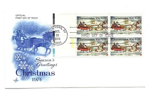 1551 Christmas 1974 Currier & Ives ArtCraft plate block FDC - Picture 1 of 1
